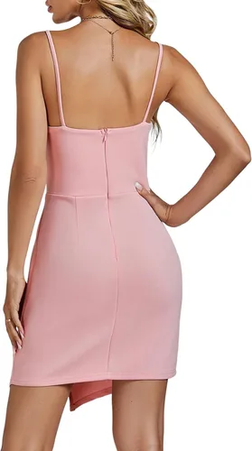 Vista 2 de Umenlele Vestido corto para mujer, con tirantes delgados, abertura lateral, sin mangas, entallado, para cóctel, fiesta