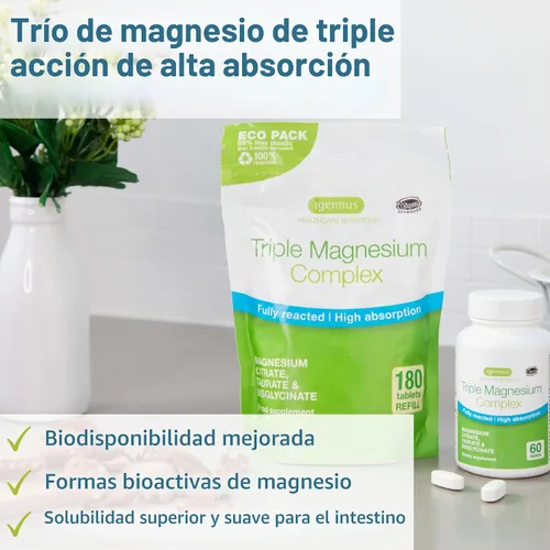 Vista 3 de Super B-Complex 180 comprimidos + Complejo Triple Magnesio 180 Tabletas Paquete Vegano, Complejo B de Liberación Sostenida Metilado + Glicinato