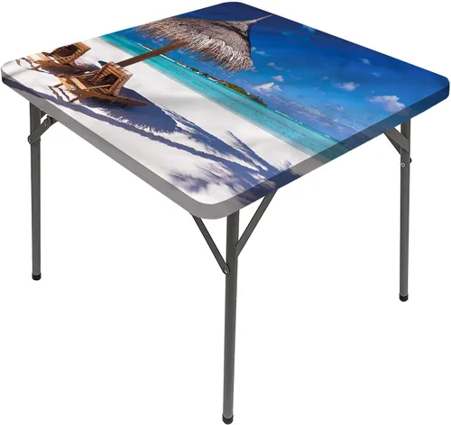 Vista 21 de Mantel cuadrado para mesa de paisaje, majestuosa escena matutina brumosa Triglav National Elástico, se adapta a mesas de 24 x 24 pulgadas