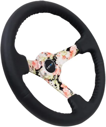 Vista 2 de NRG Innovations NRG-RST-036FL-R - Volante reforzado Hydro Dipped Tropical Floral 3 pulgadas de profundidad, radios de 0.197 in, volante deportivo
