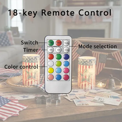 Vista 3 de Velas patrióticas del 4 de julio operadas por batería con temporizador y control remoto para decoraciones del Día de la Independencia Americana