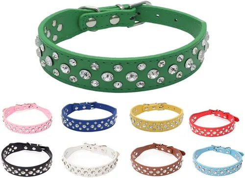 Vista 7 de Dogs Kingdom Collares de cuero con diamantes de imitación personalizados de 10 a 24 pulgadas de longitud, para razas pequeñas y medianas, color Negro