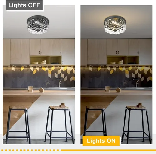 Vista 4 de Lámpara de techo empotrada con pantalla de vidrio ondulado de agua, moderna iluminación de techo de 2 luces para cocina, sala de estar, porche