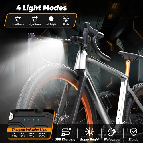 Vista 2 de Bright LED Bike Light for Night Riding,2025 Upgraded Rechargeable Bicycle Lights Set 5 Modes IPX6 Waterproof MTB Off-Road Cycling Commuting