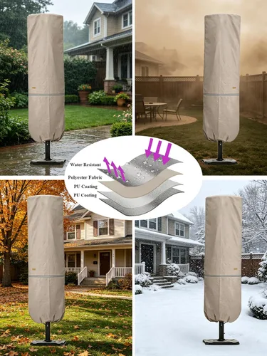 Vista 6 de Funda para sombrilla de patio con varilla para sombrillas de 7 a 11 pies y paraguas de doble cara de 15 pies, cubierta protectora impermeable