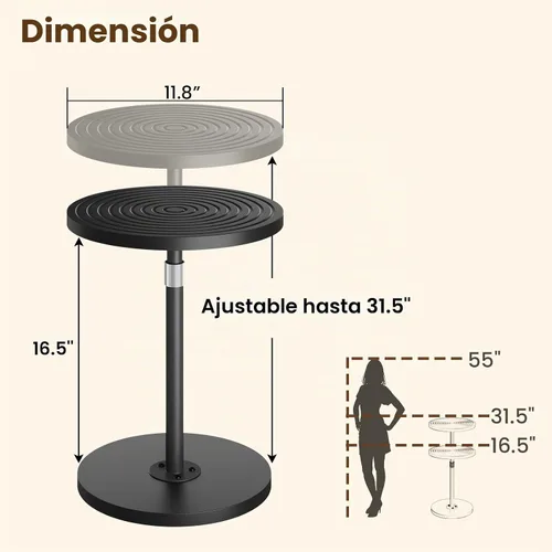 Vista 3 de Asgolion Mesa auxiliar redonda, mesa de bebidas de altura ajustable para espacios pequeños, mesa de Martini con pedestal, mesas de cóctel, base