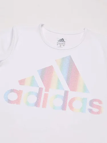Vista 3 de adidas Camiseta de manga corta con cuello redondo arcoíris para niña Blanco
