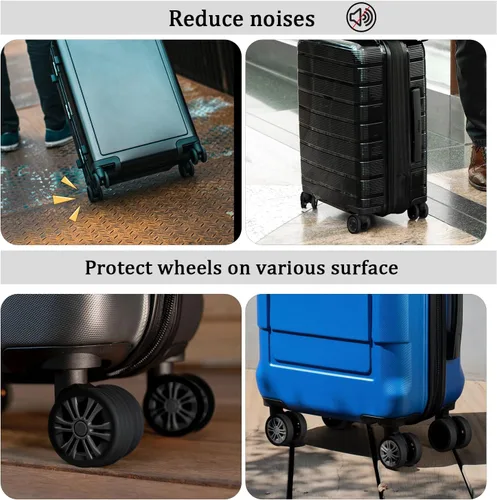 Vista 5 de TOYMIS 8 fundas para ruedas de equipaje, fundas protectoras de rueda de maleta portátil, fundas protectoras de rueda de equipaje de silicona