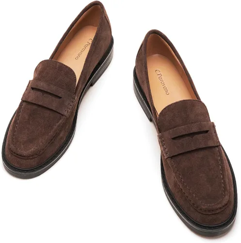 Vista 10 de C.Paravano Mocasines Penny de cuero genuino para mujer, mocasines planos Negro