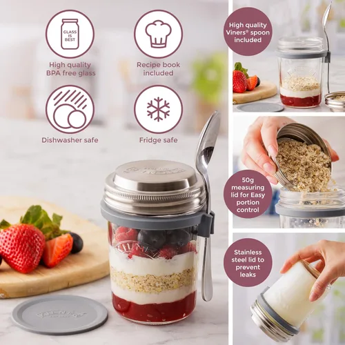 Vista 3 de Kilner 0025.899 - Juego de tarros de desayuno, 0,35 litros