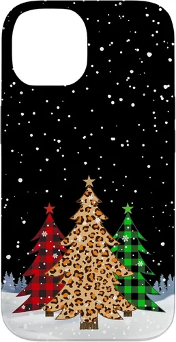 Vista 4 de iPhone 16 Árboles de Navidad con estampado de leopardo y cuadros