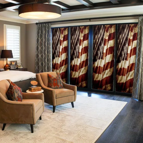 Vista 4 de Película decorativa de privacidad para ventana, diseño rústico antiguo, bandera estadounidense, estática, translúcida, adhesivos para ventanas