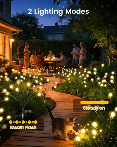 Vista 2 de OZS 4 Pack Total 32 Luces LED Solar de Jardín de Hadas al Aire Libre - Luces Solares de Luciérnagas al Aire Libre, Se Balancean con el Viento Blanco