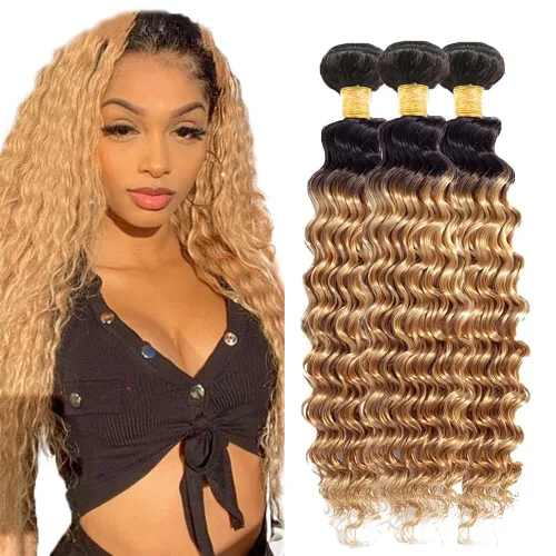Vista 296 de 300g 1B27 Human Hair Bundles Honey Blonde Bundles Human Hair 10A Brazilian Virgin Remy Hair Extensions 8 10 12 Inch