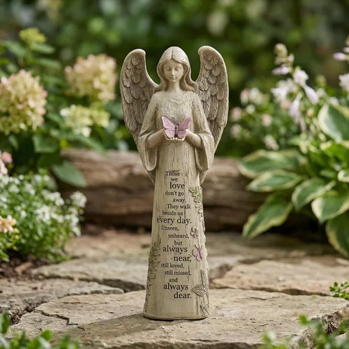 Vista 10 de Estatua de ángel de resina con pájaro, escultura de jardín al aire libre de 10 pulgadas para patio y césped, regalo conmemorativo impermeable