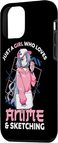 Vista 2 de Funda para iPhone 12, diseño de anime con texto en inglés Just A Girl Who Loves Anime and Sketching