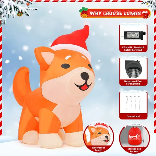 Vista 6 de COMIN - Inflables de Navidad de 1.2 m para decoración al aire libre, perro inflable con luces LED integradas para Navidad, decoración de patio