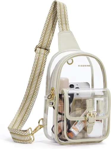 Vista 22 de Missnine Bolsa transparente para eventos de estadio, bolsa transparente tipo cangurera, bolsa cruzada para conciertos deportivos, A-caqui [simple]