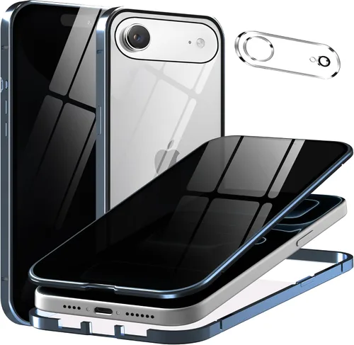 Vista 23 de Funda de privacidad de metal de titanio para iPhone 16, protector de pantalla de privacidad integrado y protector de lente de cámara, adsorción
