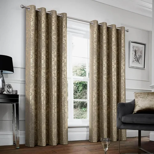 Vista 19 de always4u Cortinas de Terciopelo Acanalado Negro y Dorado con Estampado de Damasco en Lámina 100% Opacas de 84 Pulgadas de Largo, Cortinas de 2
