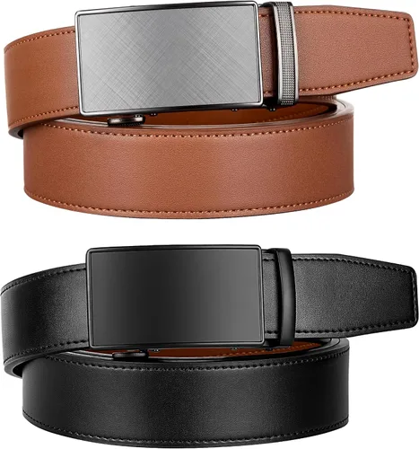 Vista 3 de Zitahli Cinturón de trinquete para hombre, cinturón de cuero para hombre, 2 paquetes con cinturón marrón y negro de 1 38 pulgadas en caja de regalo