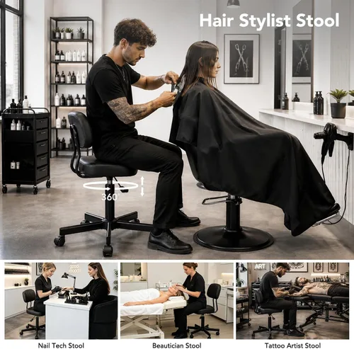 Vista 5 de Silla de oficina pequeña, silla de escritorio alta sin brazos, taburete con Negro