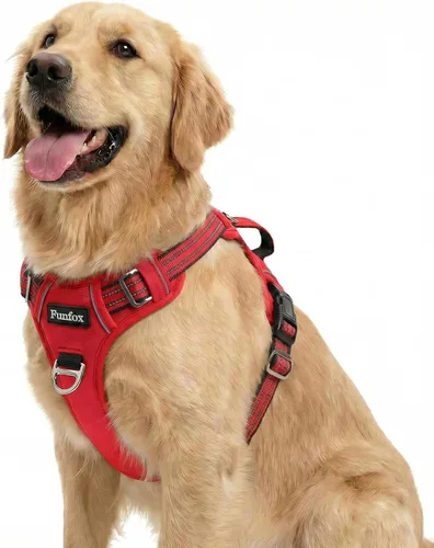 Vista 36 de Funfox Arnés para perro sin tirones, arnés de chaleco ajustable para mascotas, material súper suave con mango vertical, fácil control, paseo