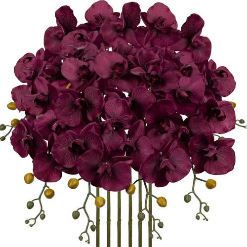 Vista 9 de DILATATA 6 tallos de orquídeas artificiales de 32 pulgadas, orquídea mariposa rústica, flores de phalaenopsis falsas para centros de mesa de bodas