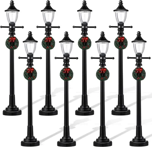 Vista 8 de Honoson 4 piezas de aldea de Navidad mini lámpara de calle casa de muñecas