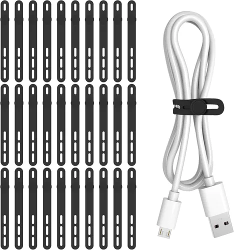 Vista 8 de Donruby 30 bridas de silicona para cables, reutilizables y lavables, con hebillas de bloqueo ajustables, correas de gestión de cables de alta