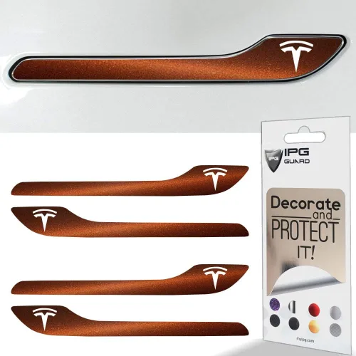 Vista 33 de IPG Kit de 4 calcomanías para manija de puerta de Tesla Model 3/Model Y (juego de 4) con logotipo de Tesla (fibra de carbono negra)