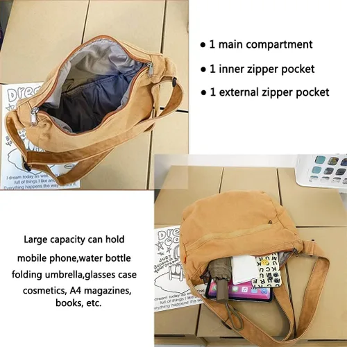 Vista 6 de Bolso de lona para mujeres y hombres, bolsos unisex para mujer, bolsos cruzados, bolso de hombro Hobo para adolescentes y niñas