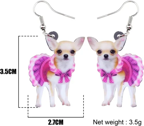 Vista 5 de NEWEI Aretes colgantes de acrílico para perros de Chihuahua Dulce Chihuahua, para mujeres, niños, cachorros, animales, joyería de regalo
