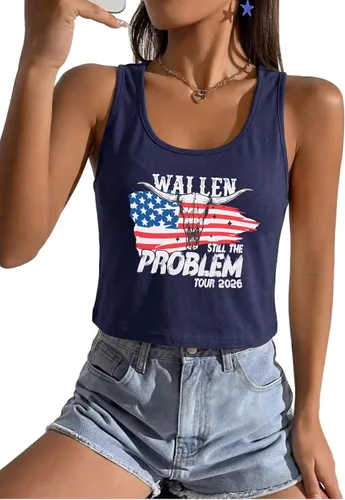 Vista 6 de Camisetas sin mangas de vaquera occidental para mujer, camisetas de música #02 Negro