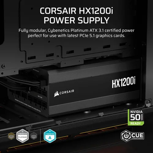 Vista 2 de CORSAIR HX1200i (2025) ATX 3.1 PCIe 5.1 Ready 1200W Fuente de alimentación