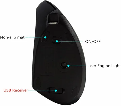 Vista 5 de Ratón para zurdos, ratones verticales ergonómicos inalámbricos recargables de 2.4 G con receptor USB, 6 botones y 3 DPI ajustables 80012001600
