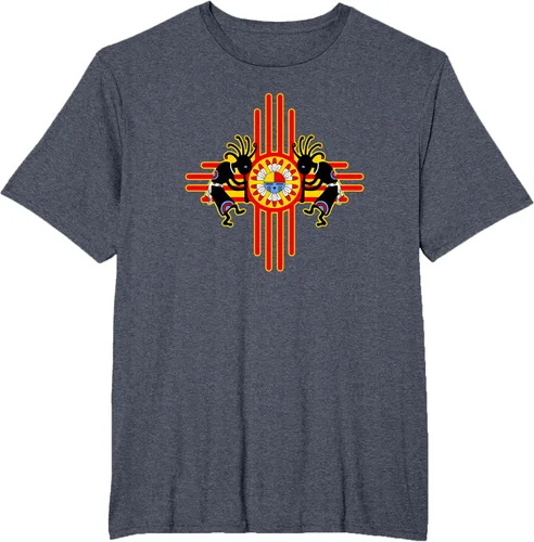 Vista 89 de Native American Kokopelli Kachina Zia Symbol 2 - Camiseta divertida para fanáticos, Negro