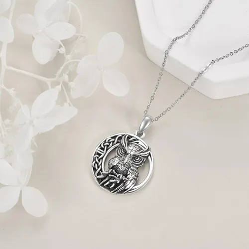 Vista 5 de AXELUNA Collares de plata de ley con nudo celta luna con colgante de búho, collar para mujer, Plata esterlina, Circón