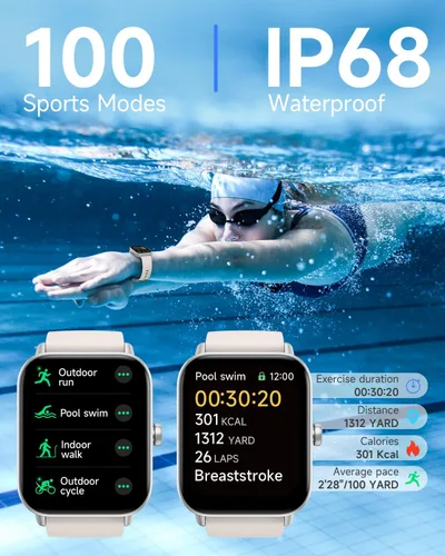 Vista 5 de TOOBUR Reloj inteligente para mujer con Alexa integrado, 1.8 pulgadas, IP68, rastreador de actividad física con ritmo cardíaco, monitor de sueño