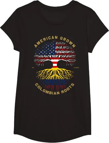 Vista 3 de Camiseta de regalo con la bandera de Estados Unidos con árbol de raíces colombianas