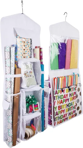 Vista 7 de Bolsa de regalo colgante de doble cara y organizador de papel de regalo (beige)
