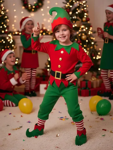 Vista 4 de Soyoekbt Disfraz de elfo navideño para niños, disfraz de elfo navideño