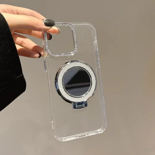 Vista 7 de Clear Mirror Case for Google Pixel 5A,Glitter Bling Ring Stand Rhinestone Aesthetic Transparent TPU Bumper Shockproof Protective Phone Cover for