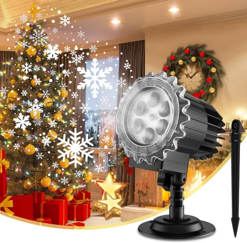 Vista 8 de Luces Proyectoras de Nevada Navideña, MILPROX Luces Proyectoras de Copos de Nieve Navideños para Interiores y Exteriores, Lámpara Giratoria