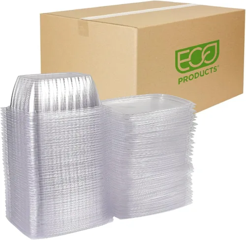 Vista 20 de ECO PRODUCTS Contenedores de delicatessen compostables de 8oz transparentes rectangulares con tapas, paquete de 100, para preparación de comidas