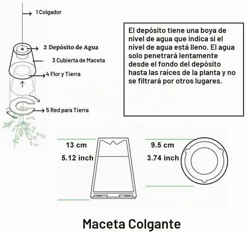 Vista 6 de Maceta colgante de 2 piezas para balcón, jardín, decoración del hogar (blanco)