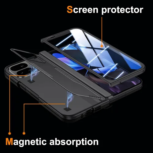 Vista 9 de Kaiiecal Funda plegable para Google Pixel-9-Pro: Funda delgada con soporte de bisagra con protector de pantalla - Soporte de carga inalámbrica