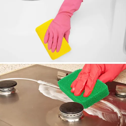 Vista 5 de Patelai Esponja de silicona para platos, 10 piezas, esponja de limpieza reutilizable para cocina, esponja suave para frutas y verduras