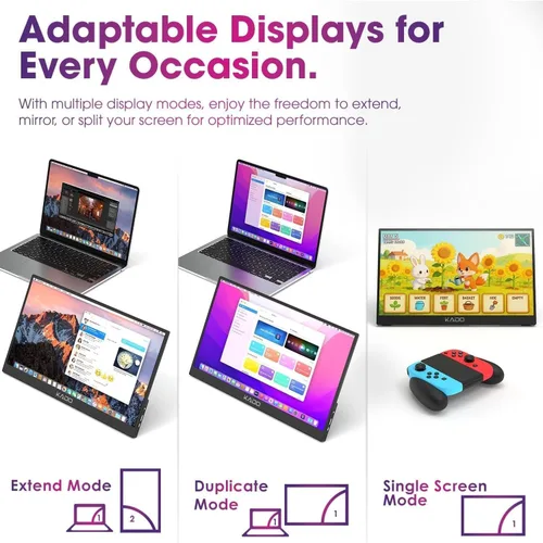 Vista 4 de Kado Monitor portátil FHD de 15.6 pulgadas para laptop, segunda pantalla de 1080p IPS 1920 x 1080, extensor de pantalla de computadora portátil HDMI