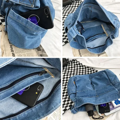 Vista 4 de Bolso de hombro de mezclilla de lona para mujeres y hombres, bolso de mano casual, retro, estético, bolso cruzado